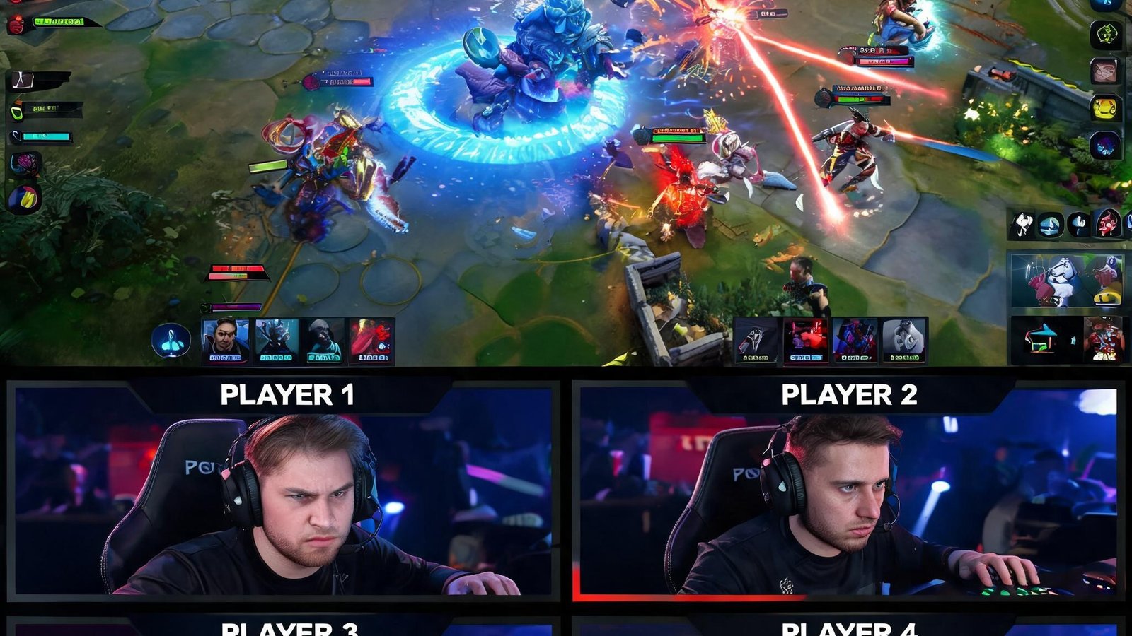 DOTA2国际邀请赛直播，团战激烈，选手表情专注